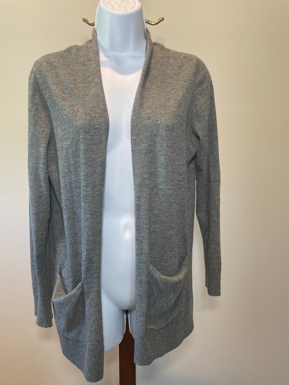 Loft Size M Gray Lightweight Wool‑Blend Long Wrap Cardigan